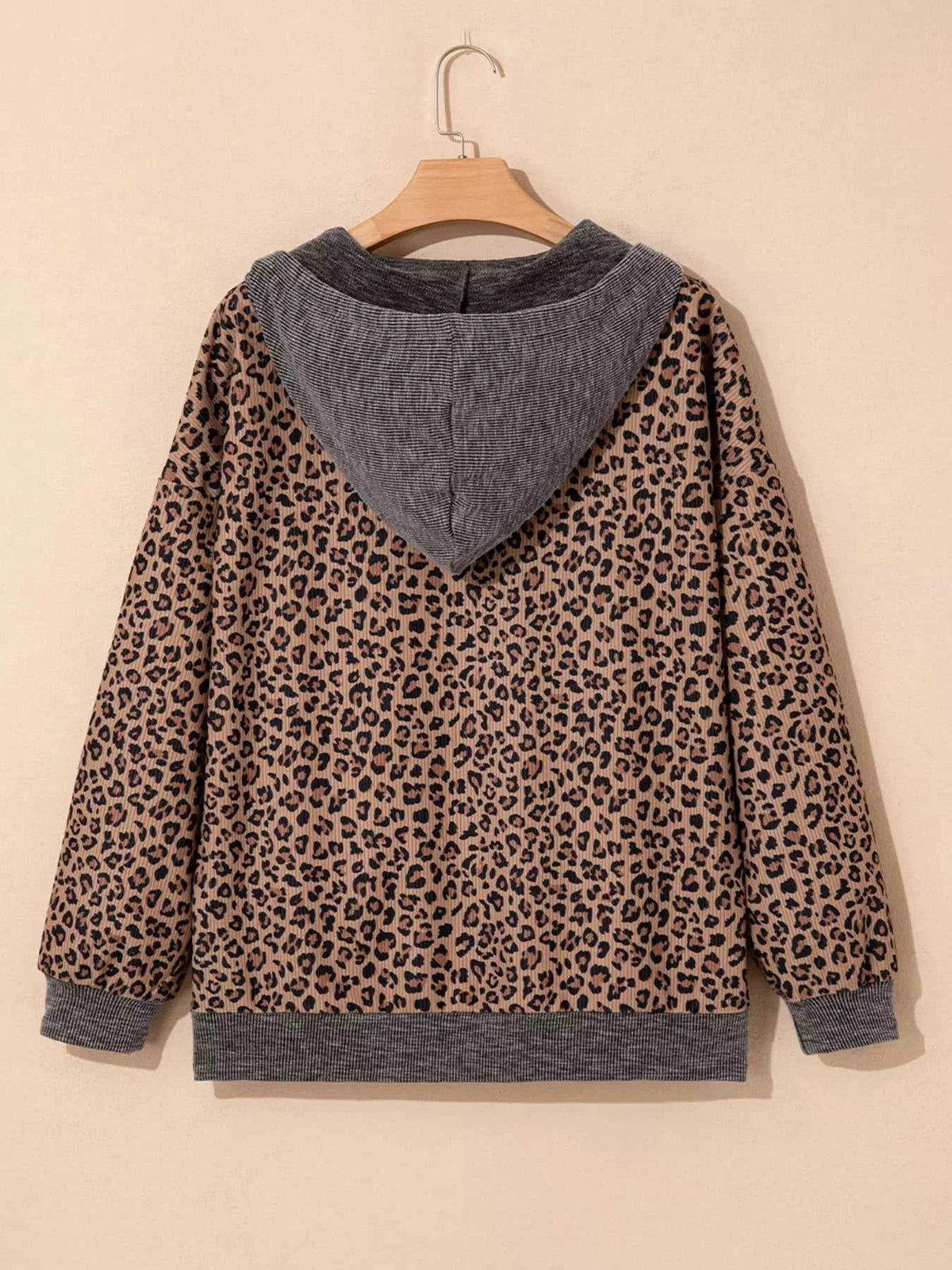 Ribbed Leopard Print Contrast Collar Zip Hoodie 100100044377034 47 Affordable Fashion Under $100 Jerry's Apparel 