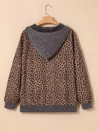 Ribbed Leopard Print Contrast Collar Zip Hoodie 100100044377034 47 Affordable Fashion Under $100 Jerry's Apparel 