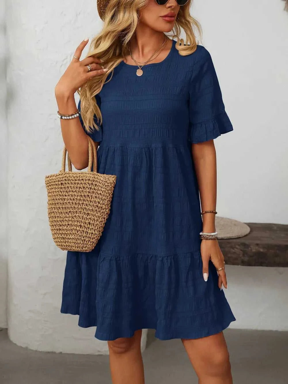 Mandy Ruffled Ruched Round Neck Half Sleeve Dress 100100796041903 25 Affordable Fashion Under $100 Jerry's Apparel 