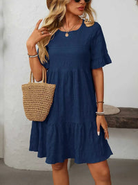Mandy Ruffled Ruched Round Neck Half Sleeve Dress 100100796041903 25 Affordable Fashion Under $100 Jerry's Apparel 