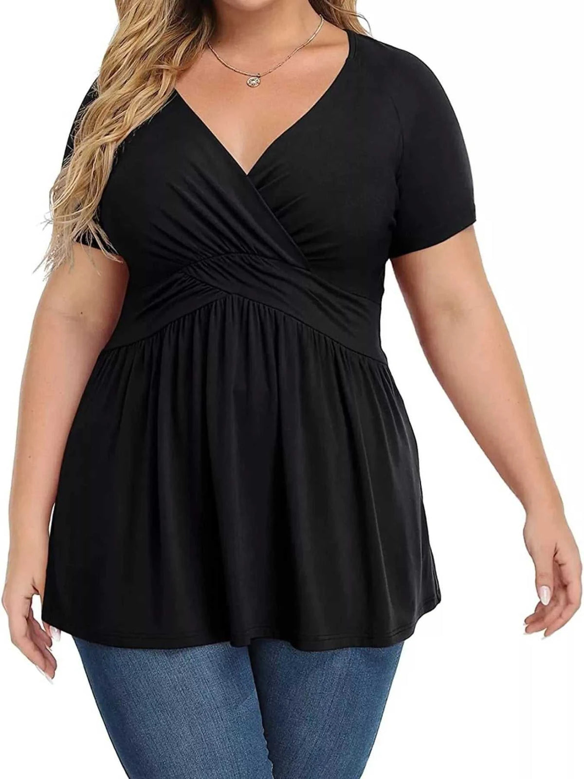 Plus Size Surplice Short Sleeve T-Shirt 100100382914132 26 Affordable Fashion Under $100 Jerry's Apparel 