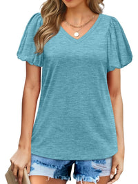 V-Neck Puff Sleeve Casual T-Shirt