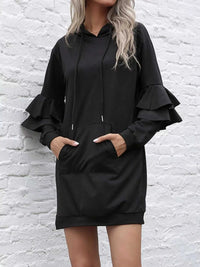 Ruffled Drawstring Long Sleeve Hooded Dress 100100539280670 42 Affordable Fashion Under $100 Jerry's Apparel 