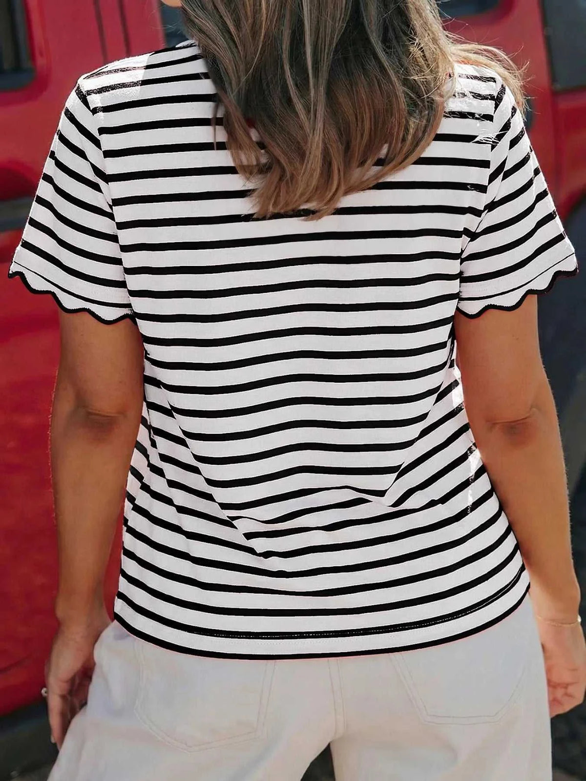 Striped Scallop-Trimmed Round Neck T-Shirt 100100886691619 28 Affordable Fashion Under $100 Jerry's Apparel 