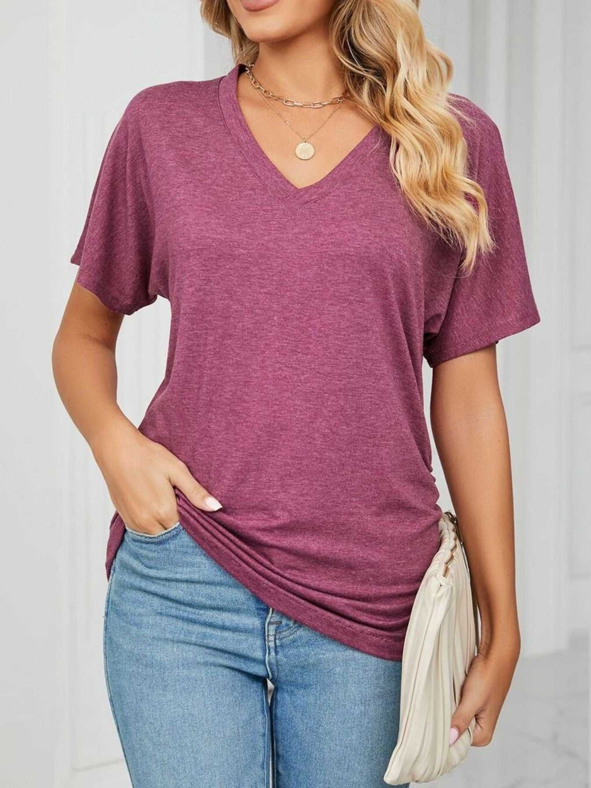 Casual V-Neck Short Sleeve T-Shirt 100100579648227 22 Affordable Fashion Under $100 Jerry's Apparel 