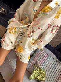Printed Long Sleeve Shirt and Shorts Set