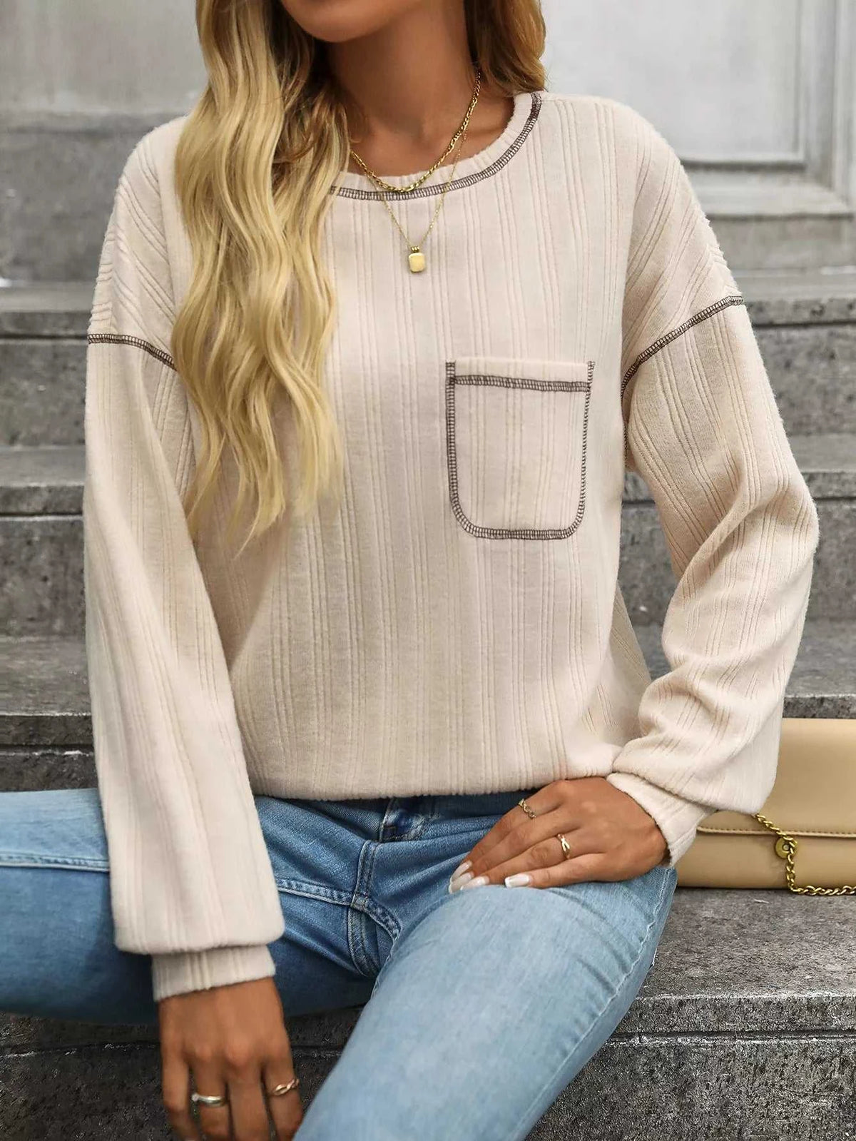Casual Pocket Detail Long Sleeve T-Shirt 100100634941876 34 Affordable Fashion Under $100 Jerry's Apparel 