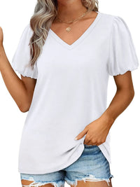 V-Neck Puff Sleeve Casual T-Shirt