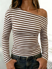 Striped One Shoulder Long Sleeve T-Shirt 100100046487871 22 Affordable Fashion Under $100 Jerry's Apparel 