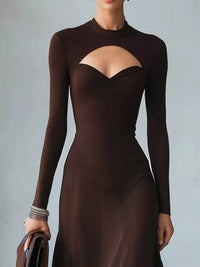 Full Size Mock Neck Cut-Out Long Sleeve Midi Dress Plus Size 101001217973891 41 Jerry's Apparel 