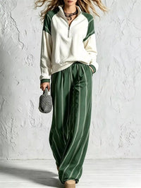 Quarter-Zip Sweatshirt and Striped Wide-Leg Pants Set 101001770702210 73 Affordable Fashion Under $100 Jerry's Apparel 