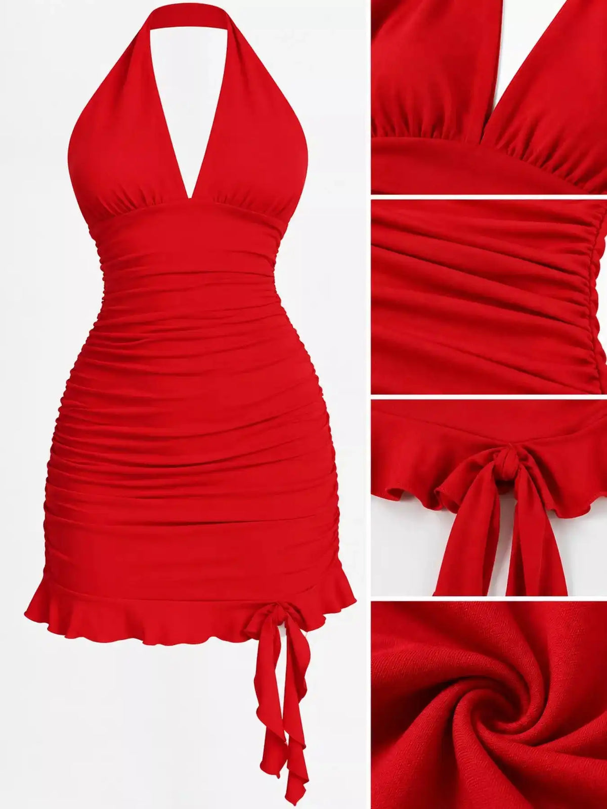 Ruched Halter Neck Bodycon Mini Dress 101001241020171 35 Gifts for Her Jerry's Apparel 