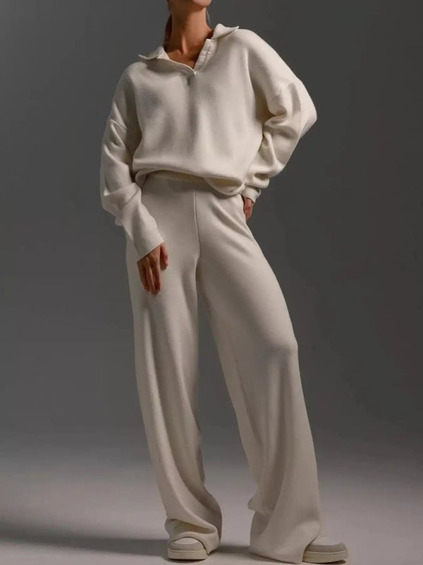 Polo Collar Top and Wide-Leg Pants Set 101001876960393 74 Affordable Fashion Under $100 Jerry's Apparel 