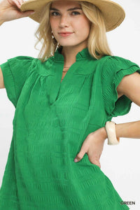Umgee Textured Flutter Sleeve Split Neck Top 100100537651352 45 Affordable Fashion Under $100 Jerry's Apparel 