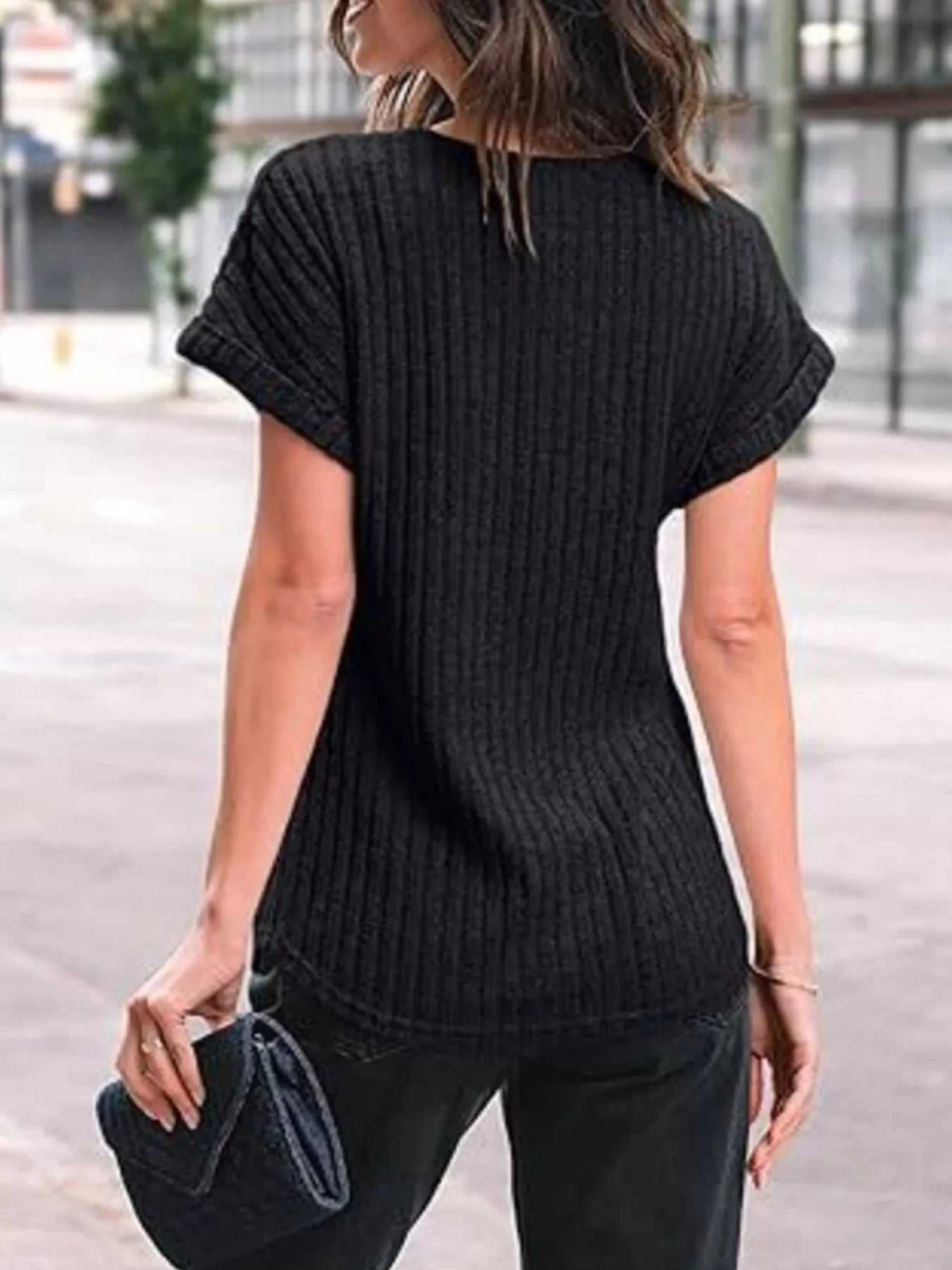 Casual Ribbed Knit Short Sleeve T-Shirt 100100691365915 25 Affordable Fashion Under $100 Jerry's Apparel 