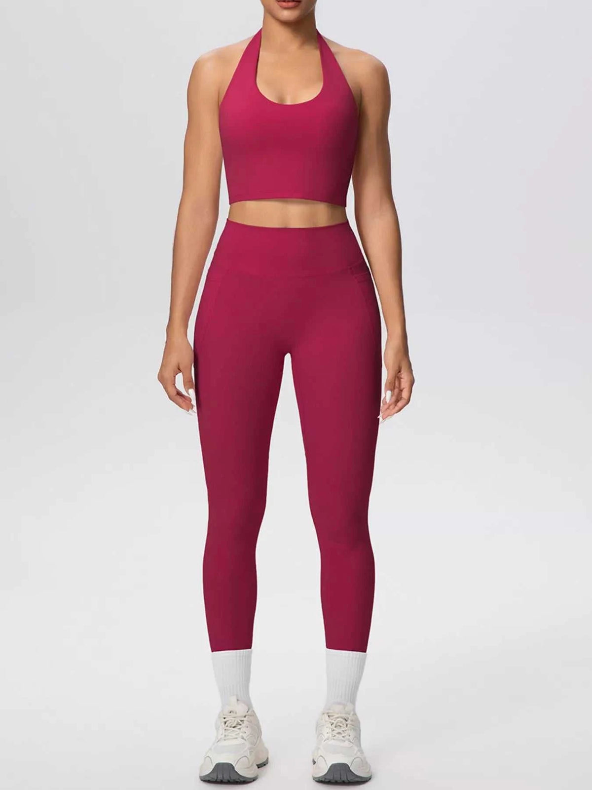 Halter Neck Crop Top and High-Waisted Leggings Active Set 101006684139191 85 Affordable Fashion Under $100 Jerry's Apparel 