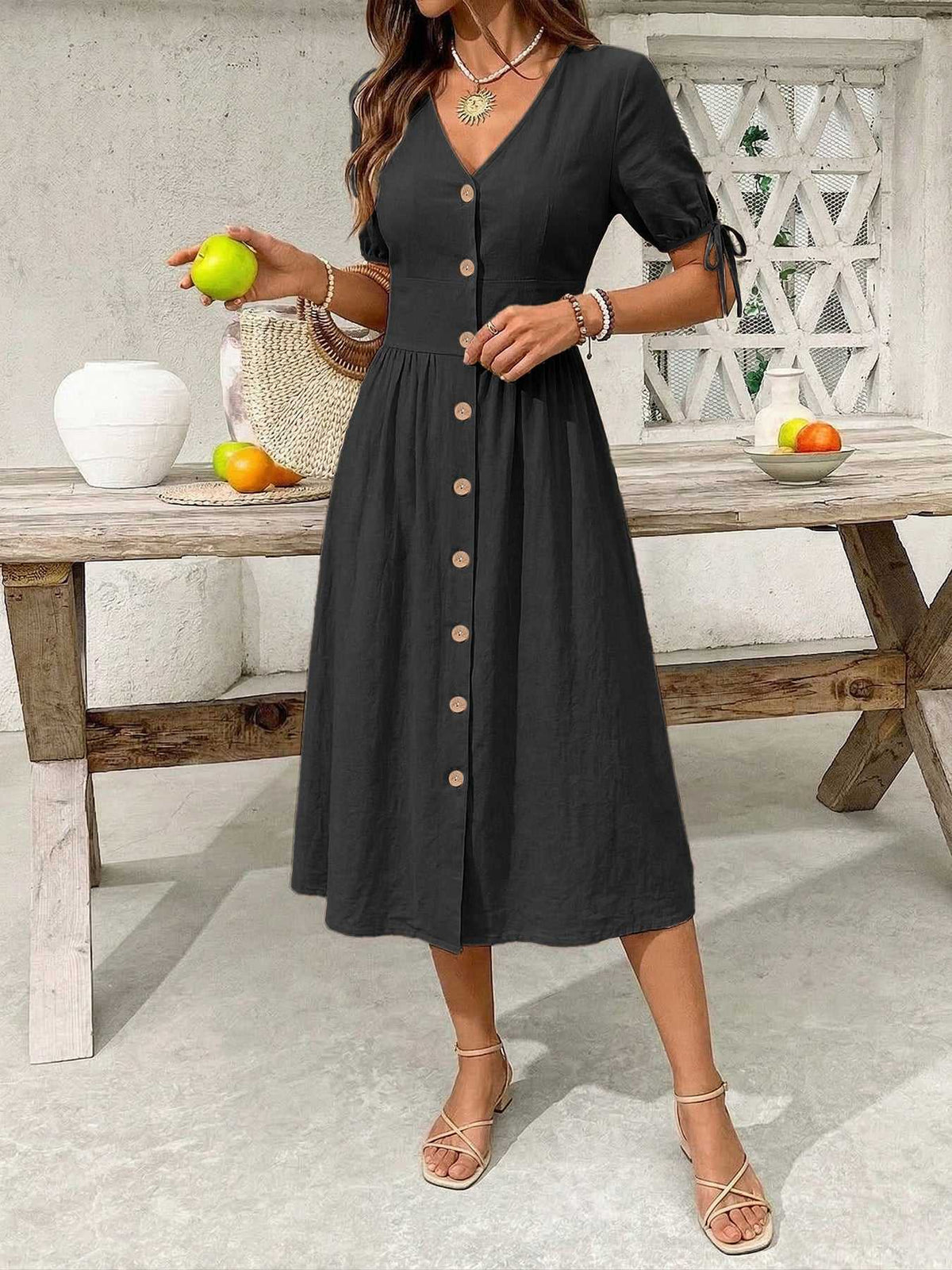 Button-Down Short Sleeve Midi Dress 100100773551026 41 Women's Midi Dress Affordable Boutique Dresses Under $50 Jerry's Apparel 