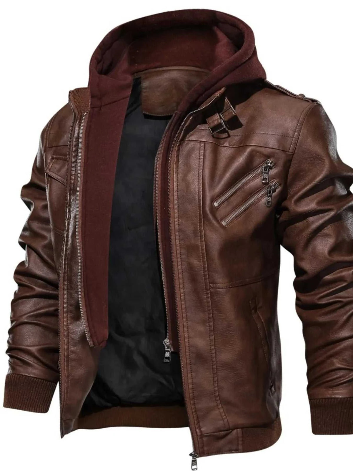Men's Full Size Hooded Faux Leather Motorcycle Jacket Plus Size 100400878140244 108 Fashion Forward Plus Size Clothing Jerry's Apparel 