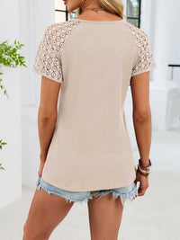 Lace Sleeve V-Neck Waffle Knit T-Shirt 100100150990299 25 Affordable Fashion Under $100 Jerry's Apparel 
