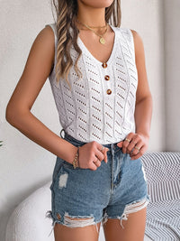 Openwork V-Neck Knit Vest