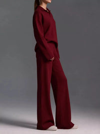 Polo Collar Top and Wide-Leg Pants Set 101001876960393 74 Affordable Fashion Under $100 Jerry's Apparel 