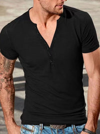 Men's Full Size Button Detail Short Sleeve Top Plus Size