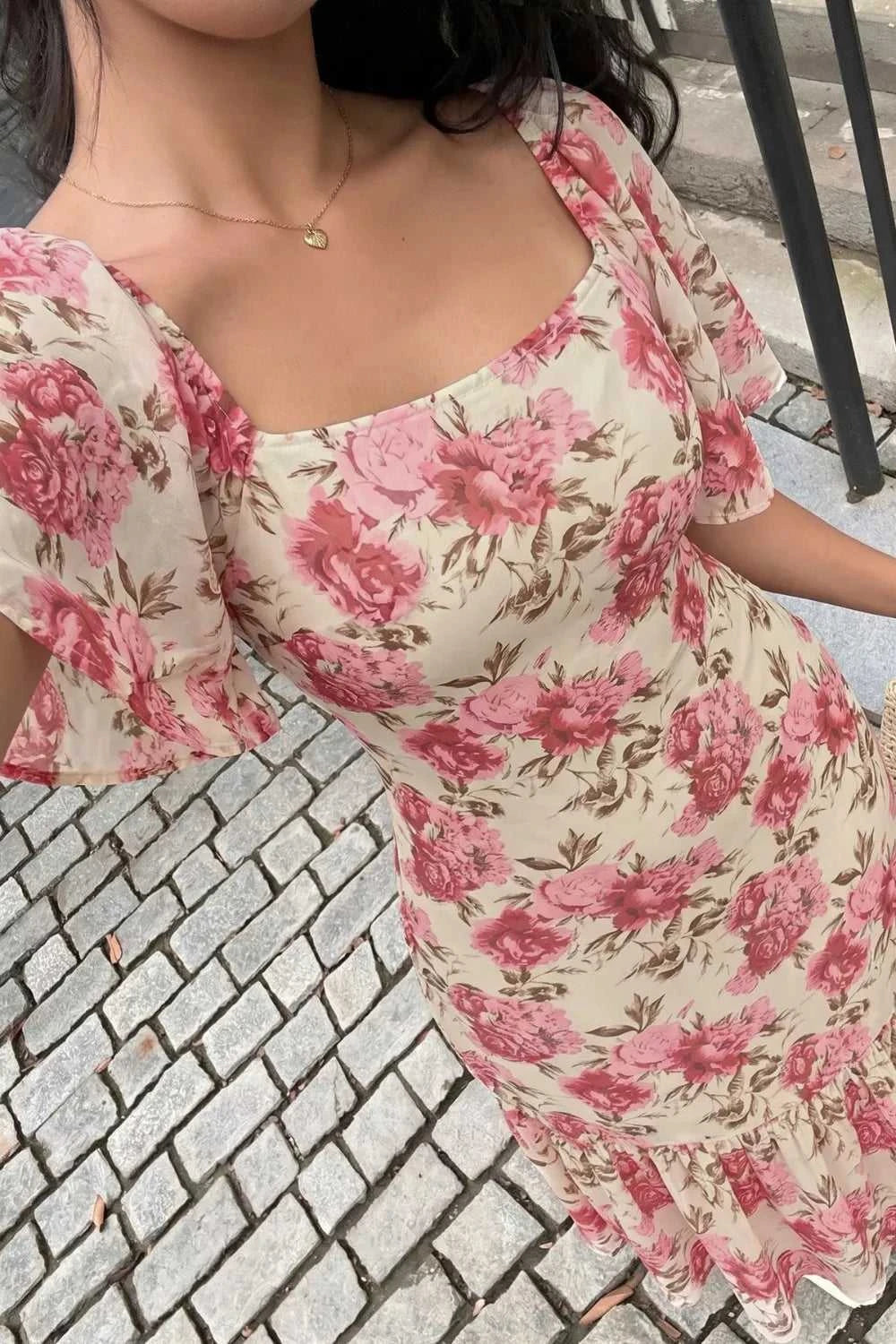 Floral Print Ruffle Hem Flutter Sleeve Dress 100100269352195 36 Affordable Fashion Under $100 Jerry's Apparel 
