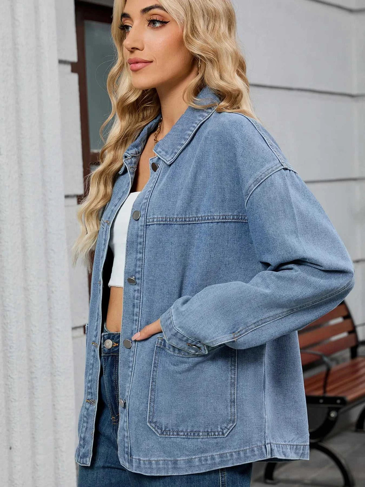 Washed Oversized Button Down Denim Jacket 100100406809347 62 Affordable Fashion Under $100 Jerry's Apparel 