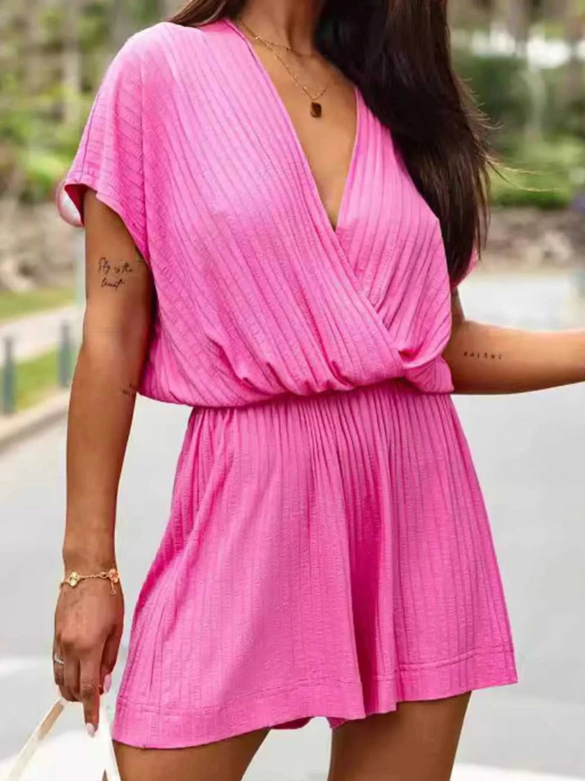 Short-Sleeve V-Neck Ribbed Romper 100100039693655 27 Affordable Fashion Under $100 Jerry's Apparel 