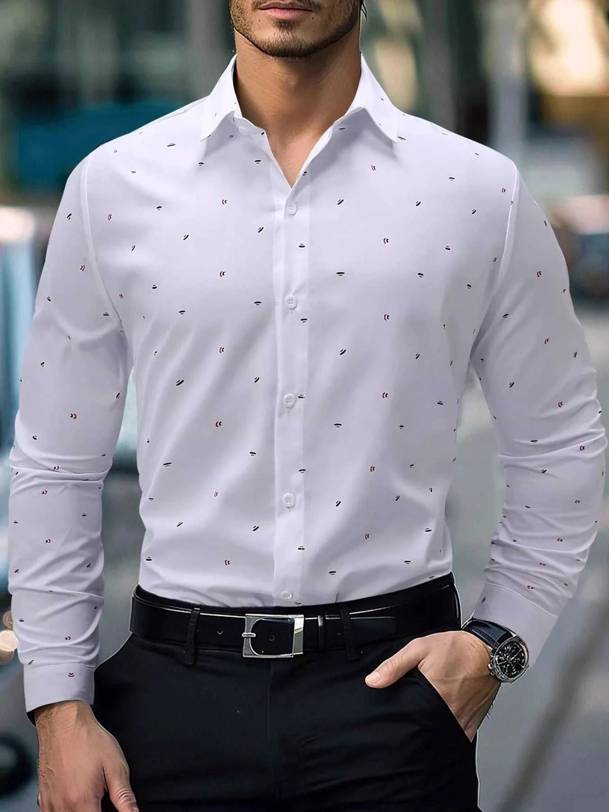 Men's Slim Fit Printed Long Sleeve Shirt 104001451943055 37 Affordable Fashion Under $100 Jerry's Apparel 