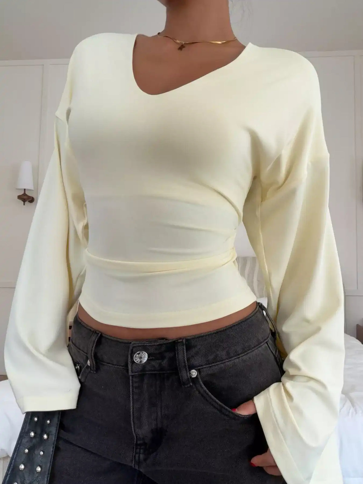 V-Neck Flare Sleeve T-Shirt 101001428330908 33 Affordable Fashion Under $100 Jerry's Apparel 
