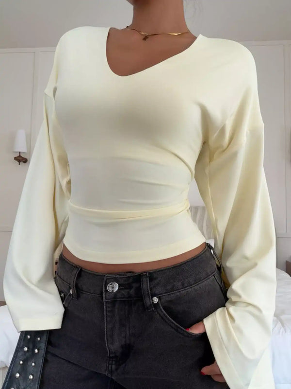 V-Neck Flare Sleeve T-Shirt 101001428330908 33 Affordable Fashion Under $100 Jerry's Apparel 