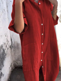 Full Size Casual Linen Button-Down Shirt Dress Plus Size