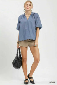 Umgee Chambray Scallop Hem Puff Sleeve Top 100100827681946 55 Affordable Fashion Under $100 Jerry's Apparel 