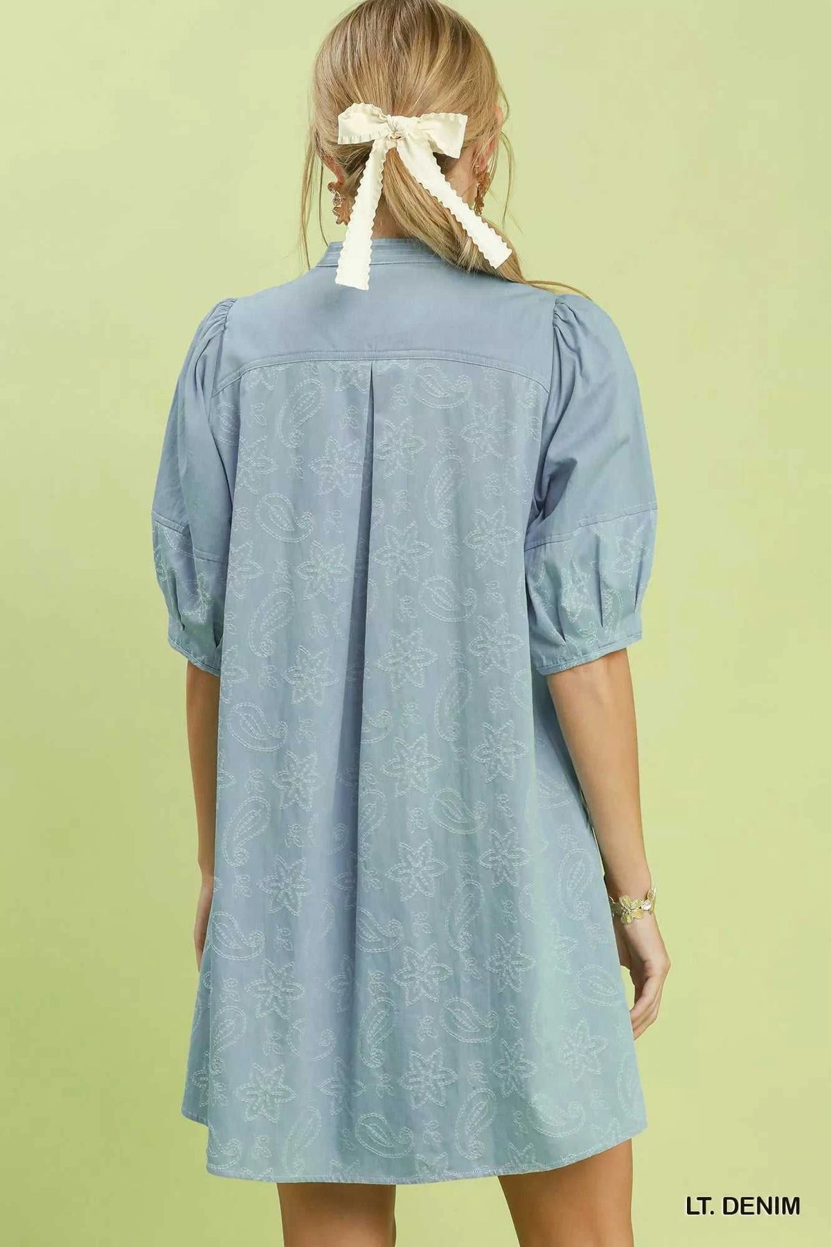 Umgee Print Denim Dress with Contrast Stitch 100100870431434 64 Affordable Fashion Under $100 Jerry's Apparel 