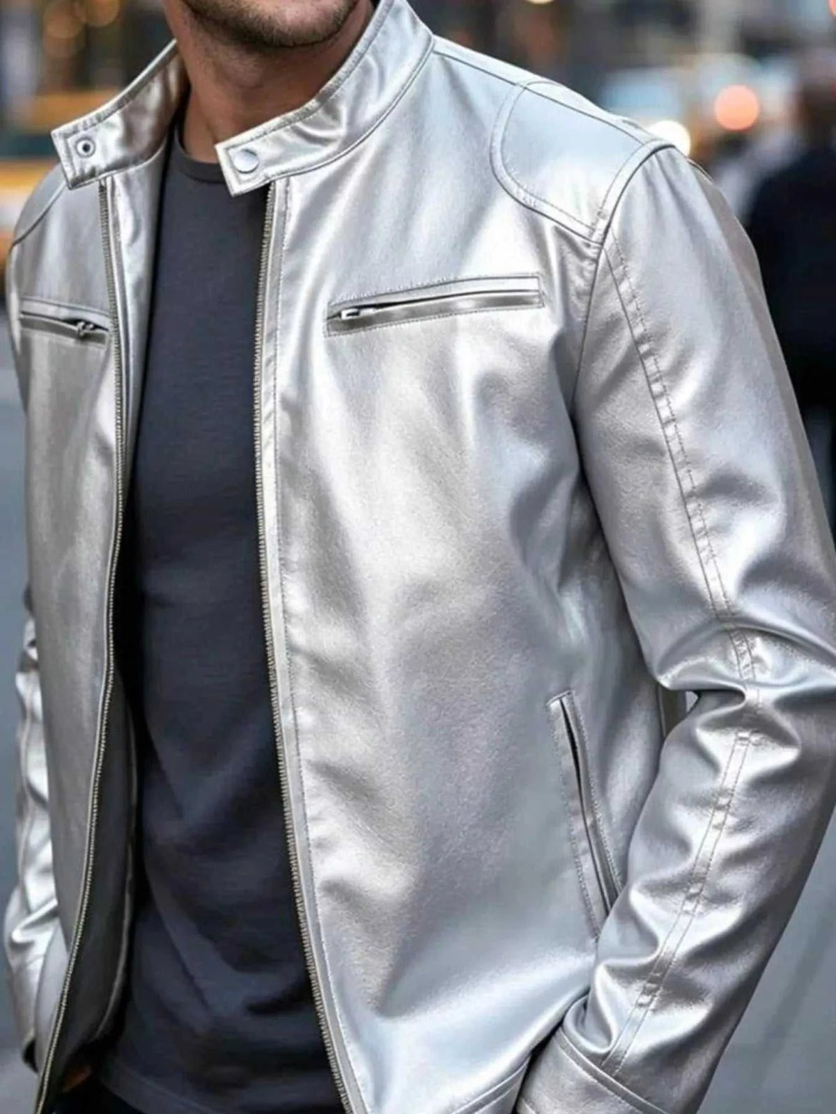 Men's Full Size Faux Leather Bomber Jacket with Zipper Pockets Plus Size 100400798610122 70 Affordable Fashion Under $100 Jerry's Apparel 
