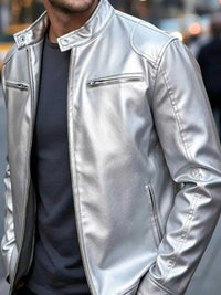 Men's Full Size Faux Leather Bomber Jacket with Zipper Pockets Plus Size 100400798610122 70 Affordable Fashion Under $100 Jerry's Apparel 