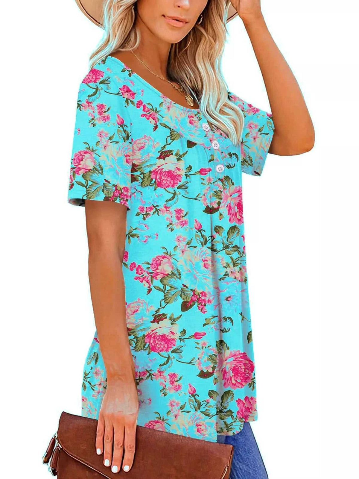 Plus Size Floral Print Short Sleeve T-Shirt 100100354664882 26 Affordable Fashion Under $100 Jerry's Apparel 