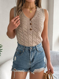 Openwork V-Neck Knit Vest