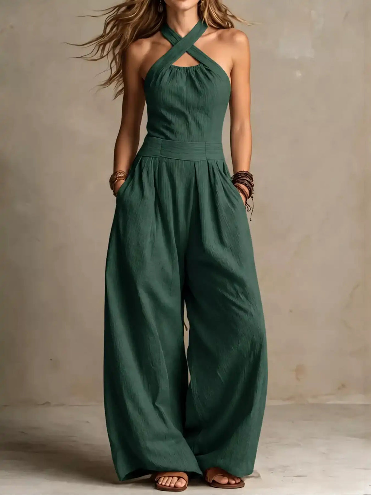 Full Size Halter Neck Wide-Leg Jumpsuit Plus Size 101001857800379 54 Affordable Fashion Under $100 Jerry's Apparel 