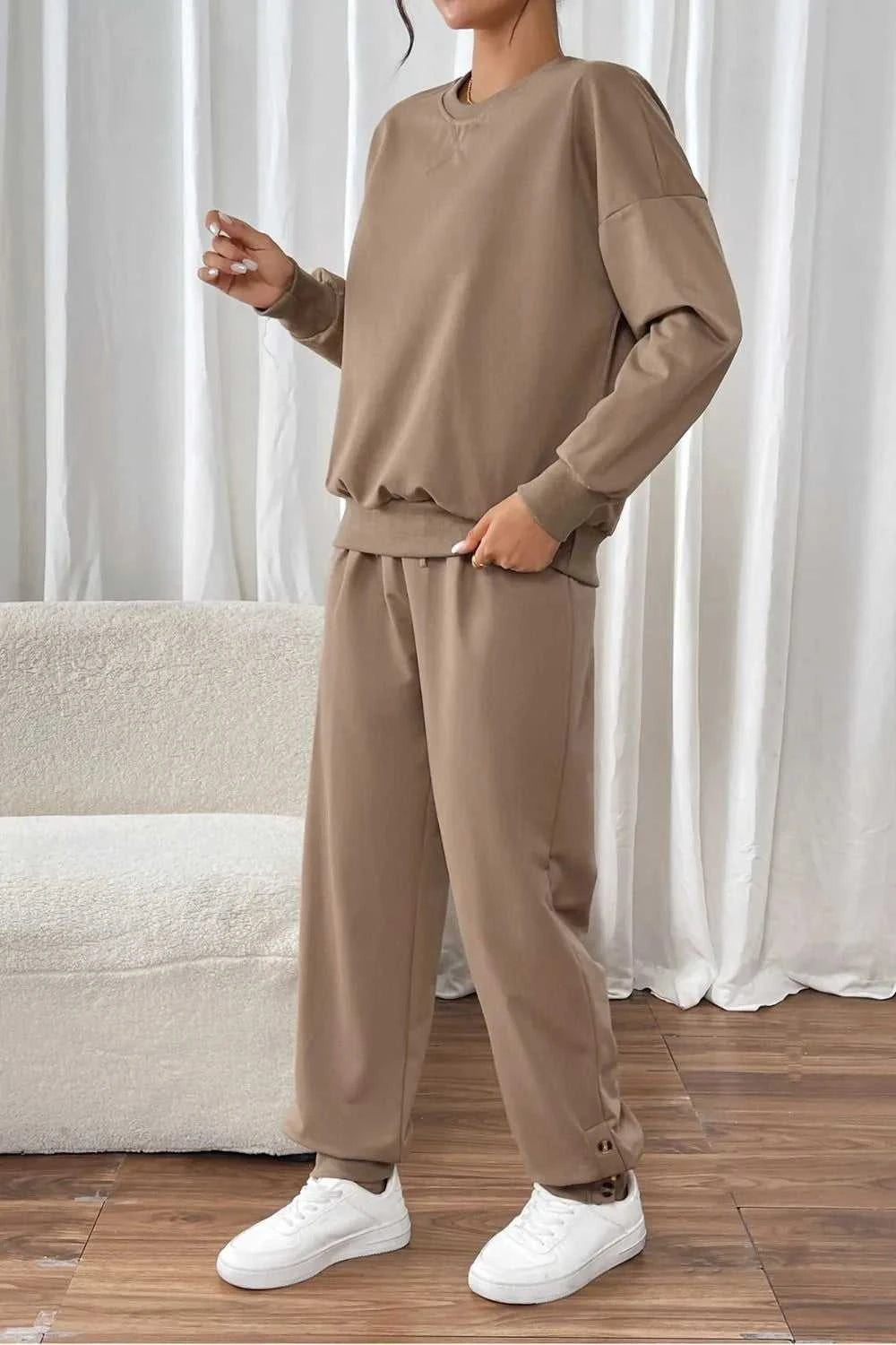 Perfee Round Neck Long Sleeve Top and Pants Set 100100595481771 37 Affordable Fashion Under $100 Jerry's Apparel 