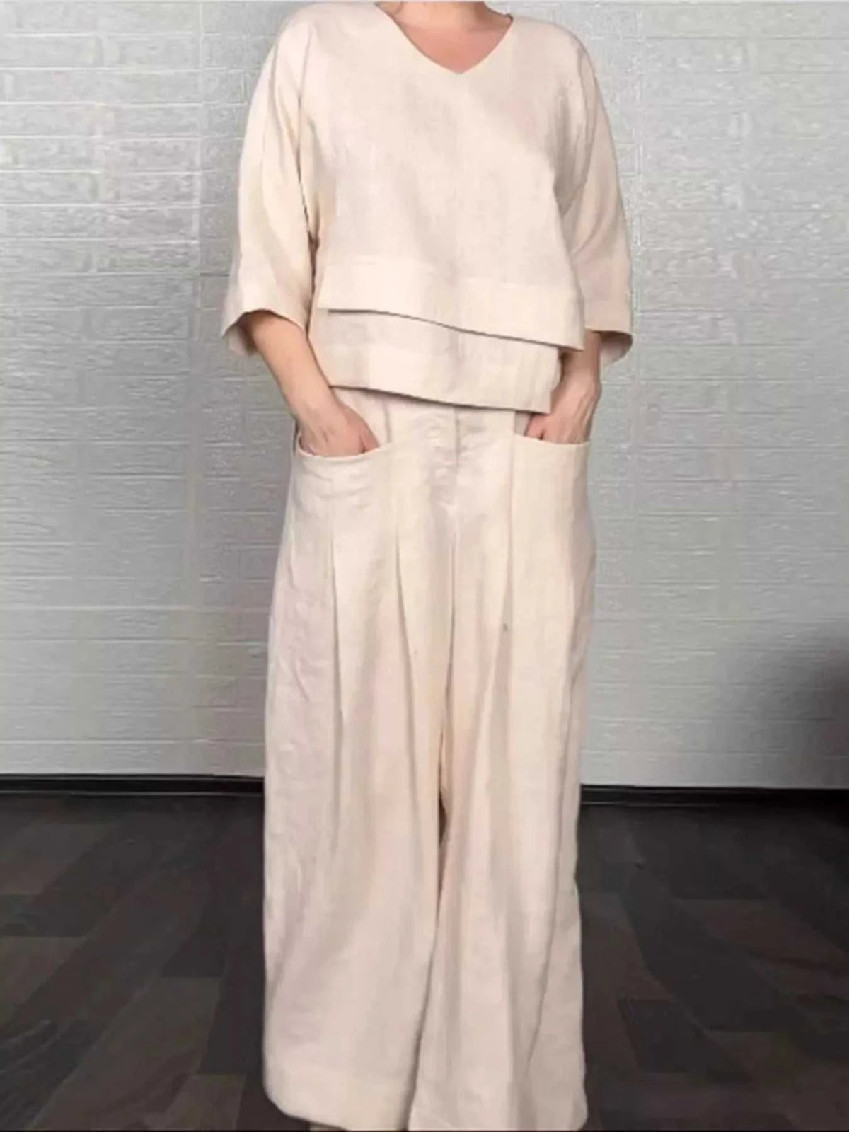 Full Size V-Neck Long Sleeve Top and Pants Set Plus Size 100100878243855 49 Affordable Fashion Under $100 Jerry's Apparel 