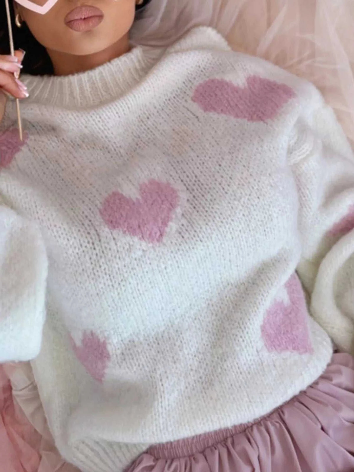 Heart Round Neck Knitted Sweater 100100221049836 50 Affordable Fashion Under $100 Jerry's Apparel 
