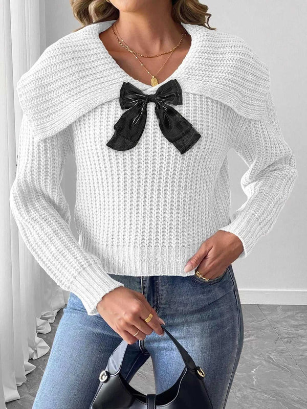 Contrast Bow Long Sleeve Sweater 101002743266724 37 Affordable Fashion Under $100 Jerry's Apparel 