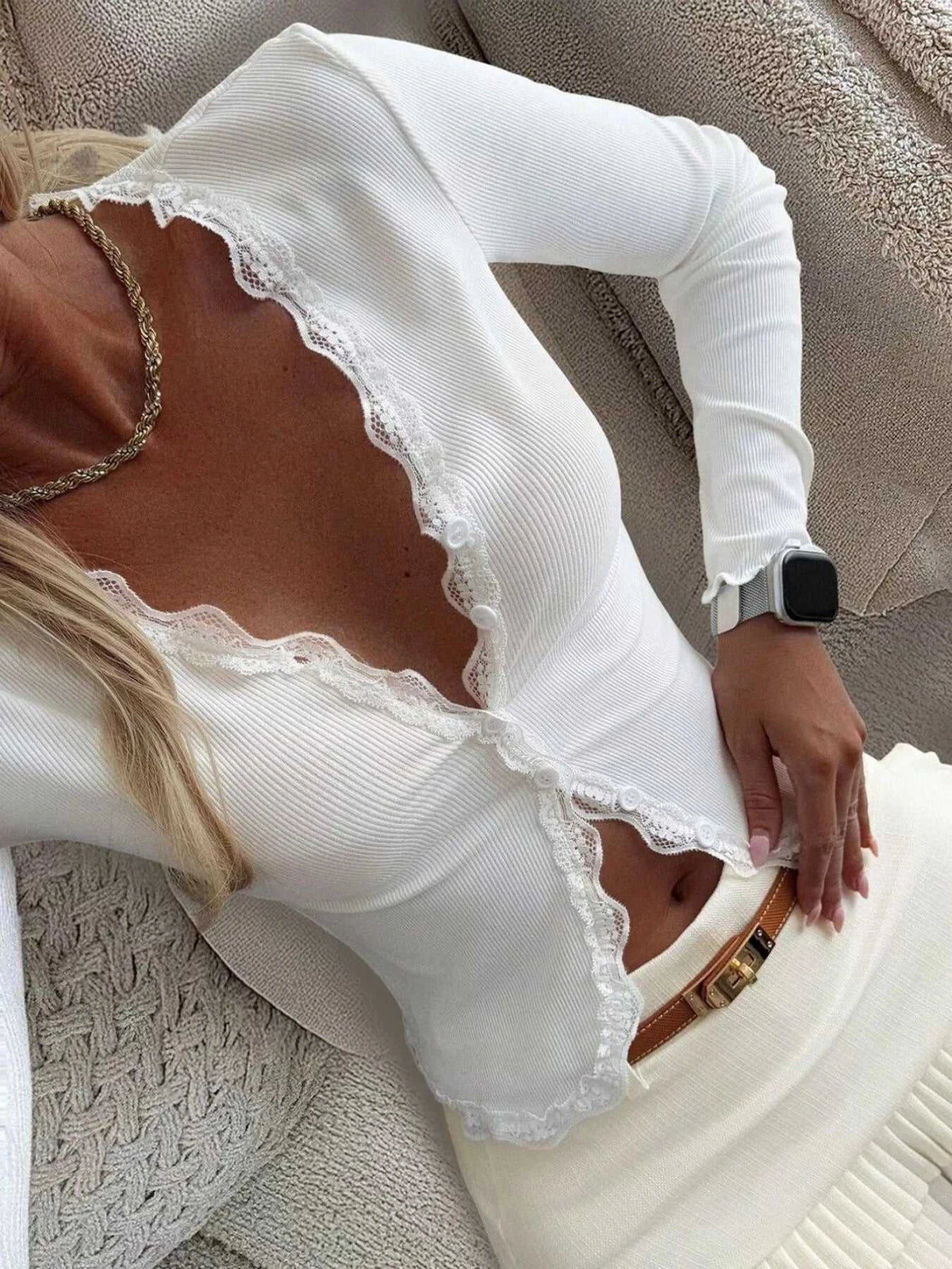 Lace Trim Long Sleeve Top 100100696599078 30 Affordable Fashion Under $100 Jerry's Apparel 