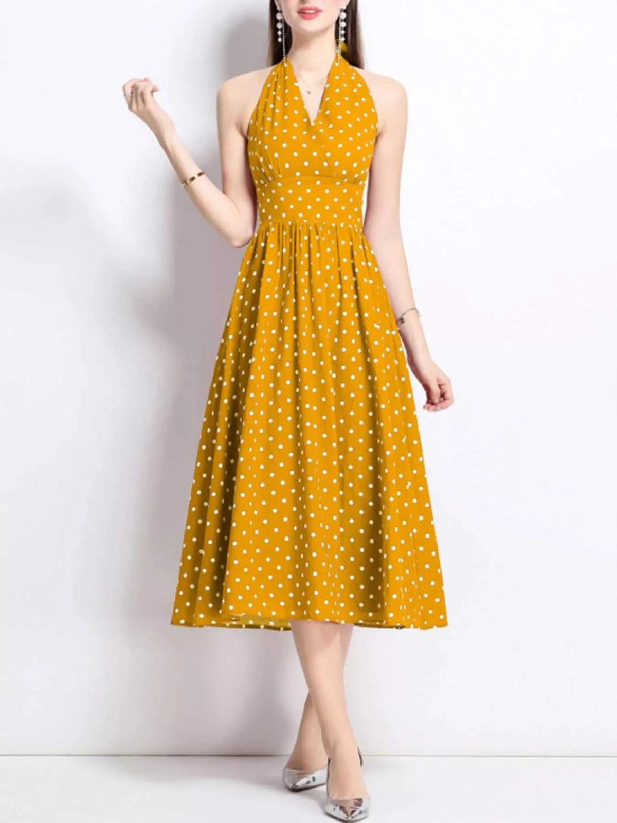 Polka Dot Halter Neck Midi Dress 100100546972272 69 Affordable Fashion Under $100 Jerry's Apparel 