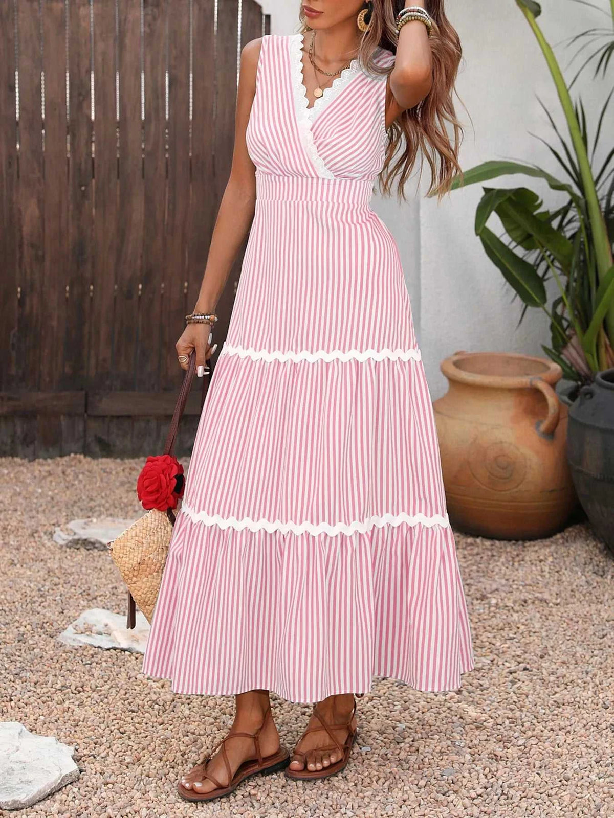 Striped Surplice Sleeveless Tiered Dress 100100621601868 42 Affordable Fashion Under $100 Jerry's Apparel 