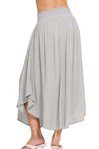 Zenana Woven Crinkle Smocked Waist Maxi Skirt W Pockets
