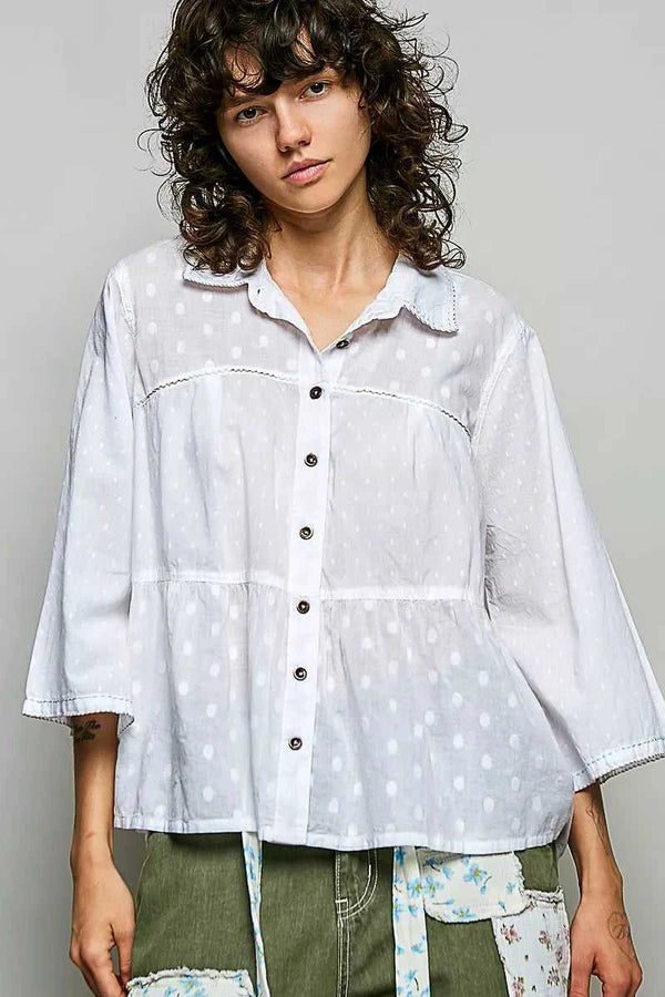 POL Tonal Dot Weave Textured Button Front Shirt 100100722231018 50 Affordable Fashion Under $100 Jerry's Apparel 