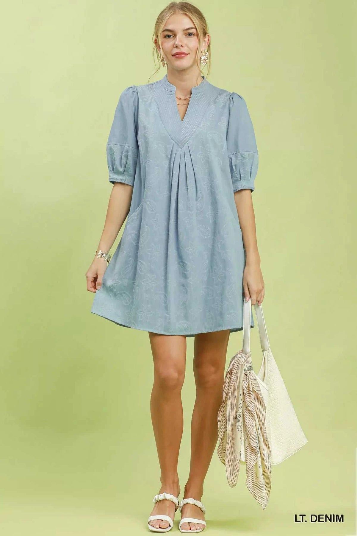 Umgee Print Denim Dress with Contrast Stitch 100100870431434 64 Affordable Fashion Under $100 Jerry's Apparel 